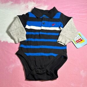 Wrangler Baby Boy's 3-6 M Polo One Piece Bodysuit Striped Thermal Long Sleeves